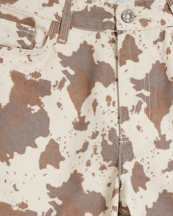 Brown Cow Print Relaxed Straight Jeans