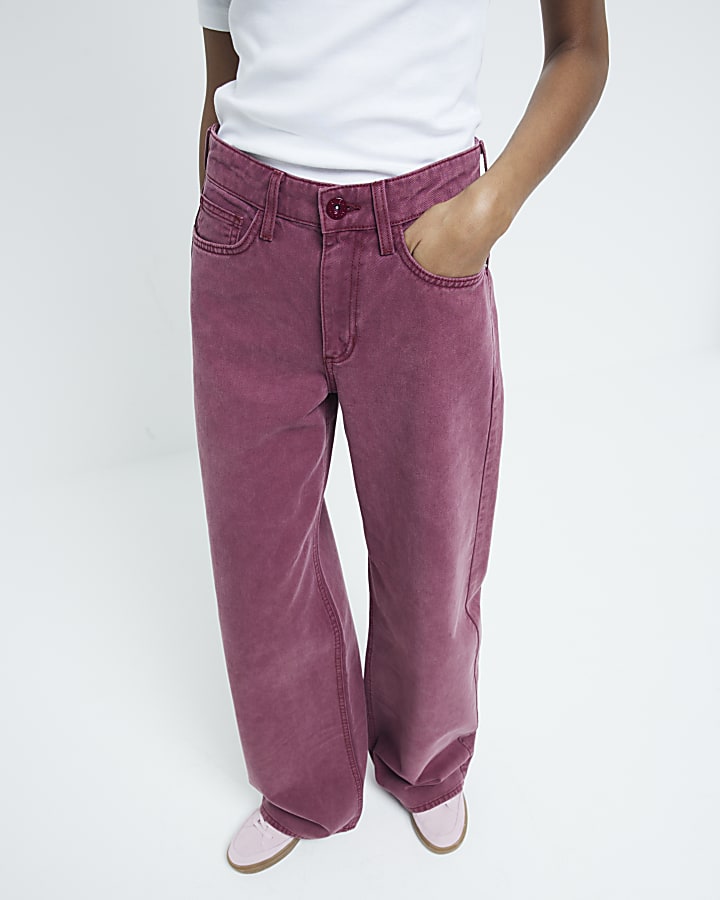 Red Mid Rise Soft Wide Leg Jeans