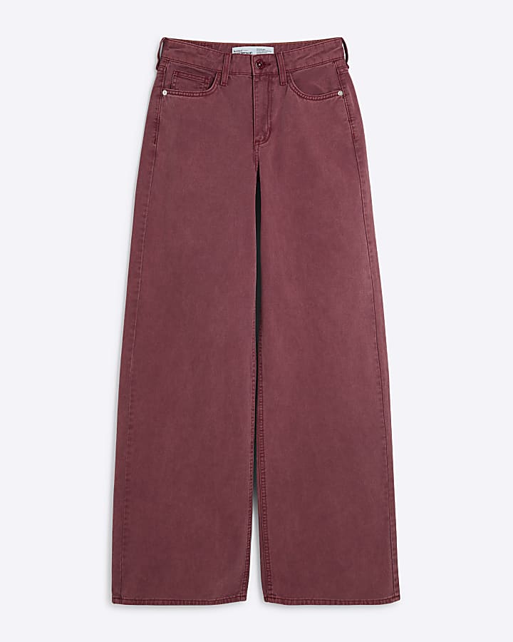 Red Mid Rise Soft Wide Leg Jeans