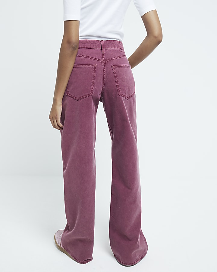 Red Mid Rise Soft Wide Leg Jeans