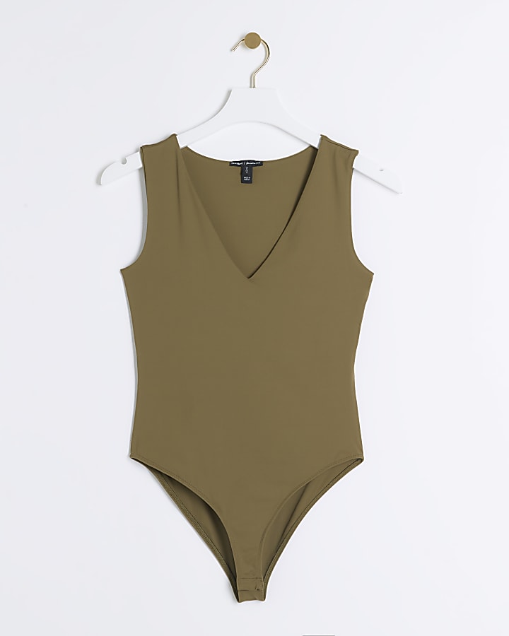 Khaki V Neck Bodysuit