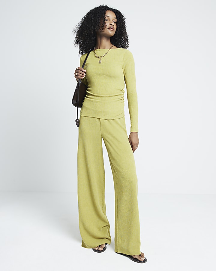 Green textured ruched top