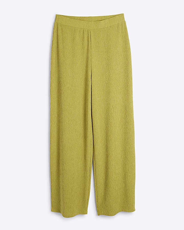 Green textured wide leg trousers