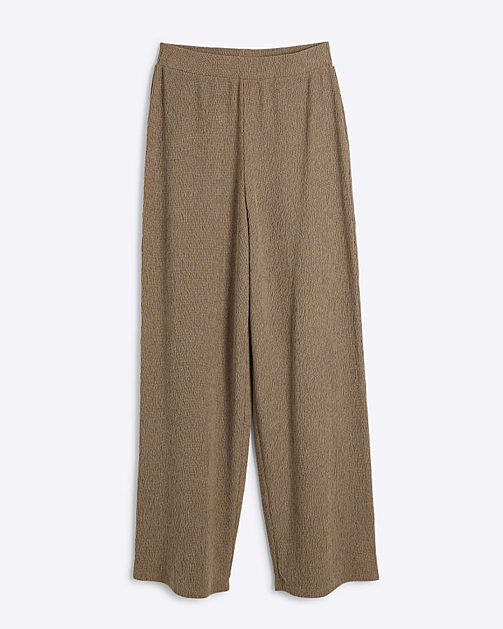 Brown textured wide leg trousers