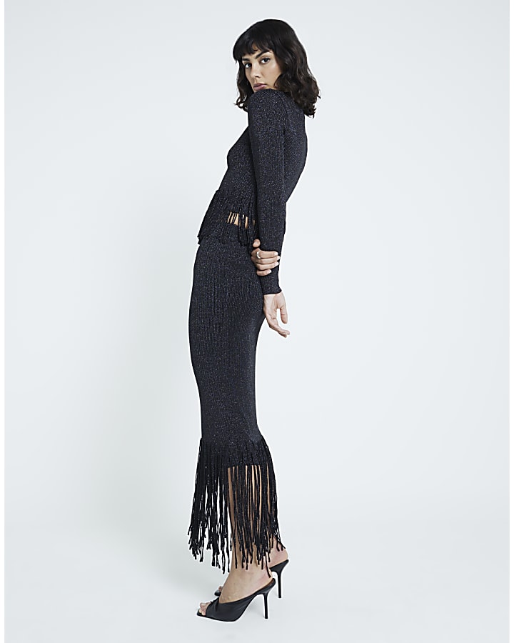 Black Long Sleeve Fringe Jumper