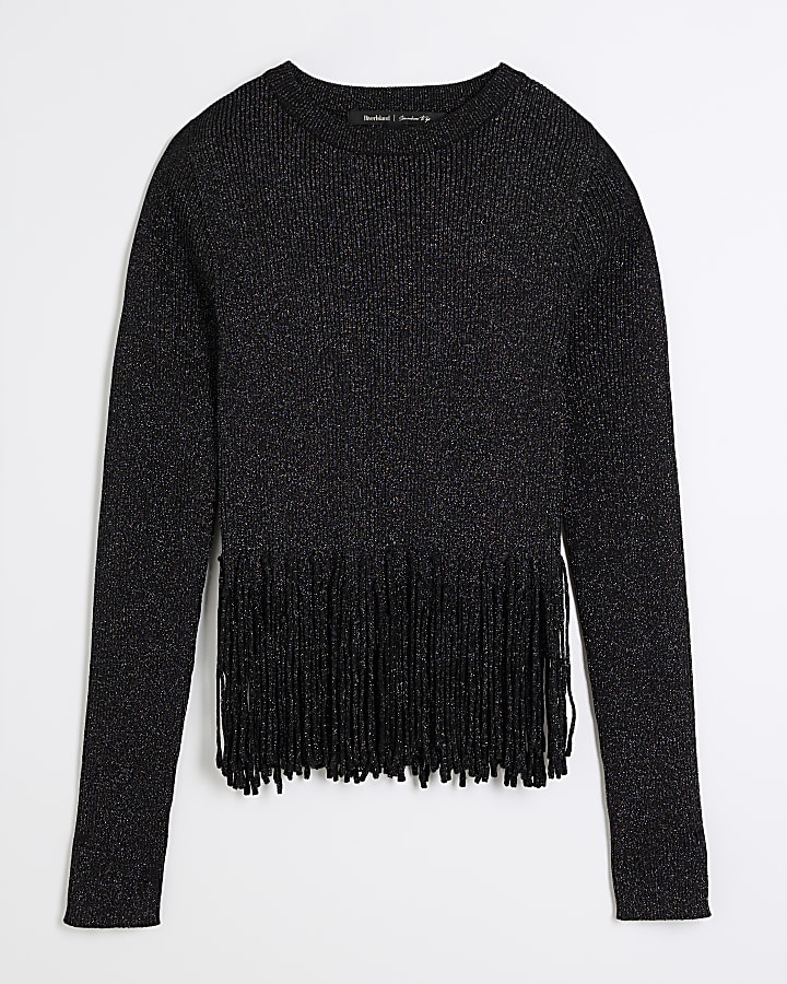 Black Long Sleeve Fringe Jumper