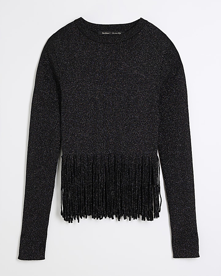 Black Long Sleeve Fringe Jumper