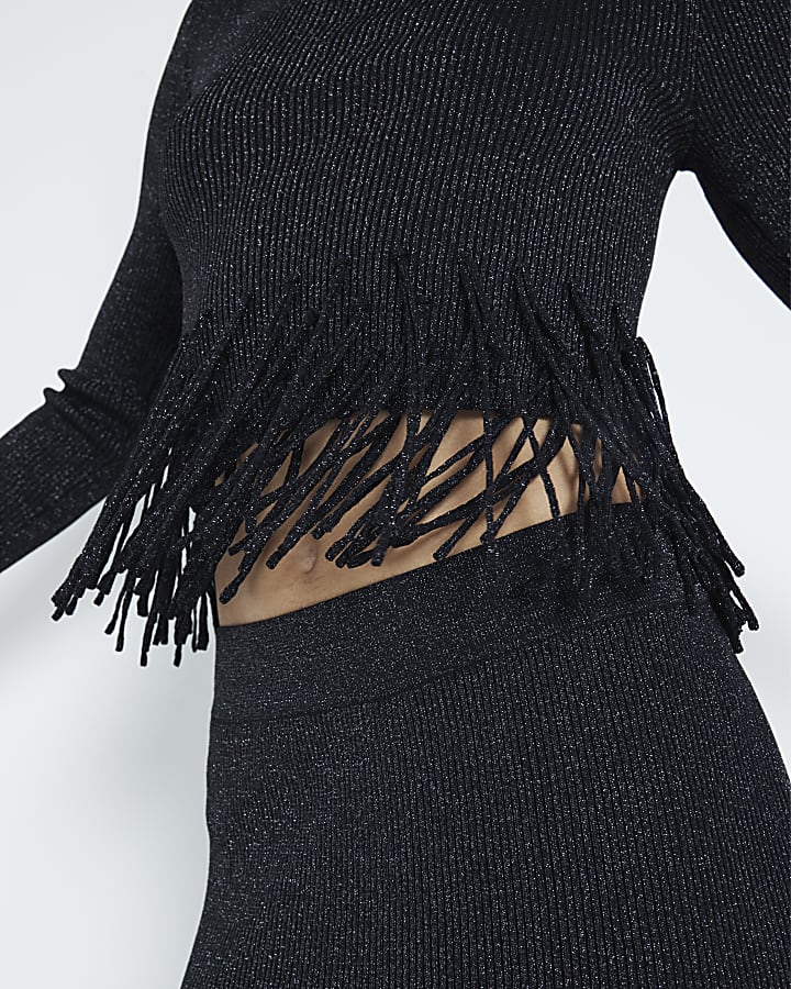 Black Long Sleeve Fringe Jumper