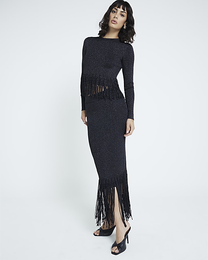 Black Long Sleeve Fringe Jumper