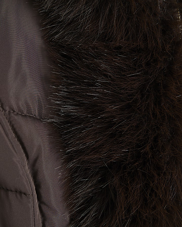 Brown Faux Fur Trim Padded Jacket