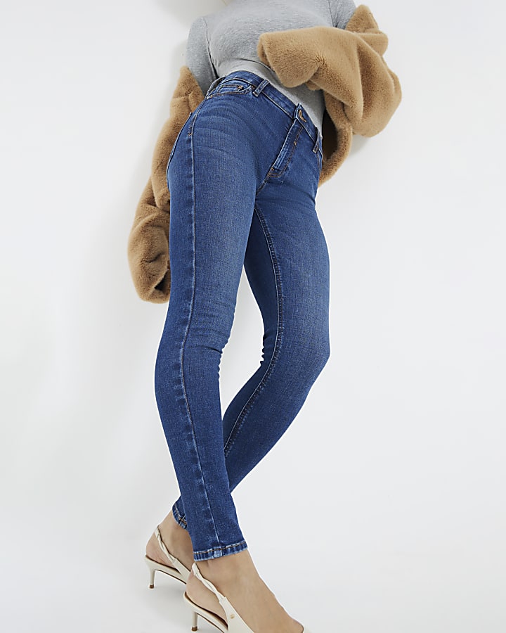 Blue Mid Rise Skinny Jeans