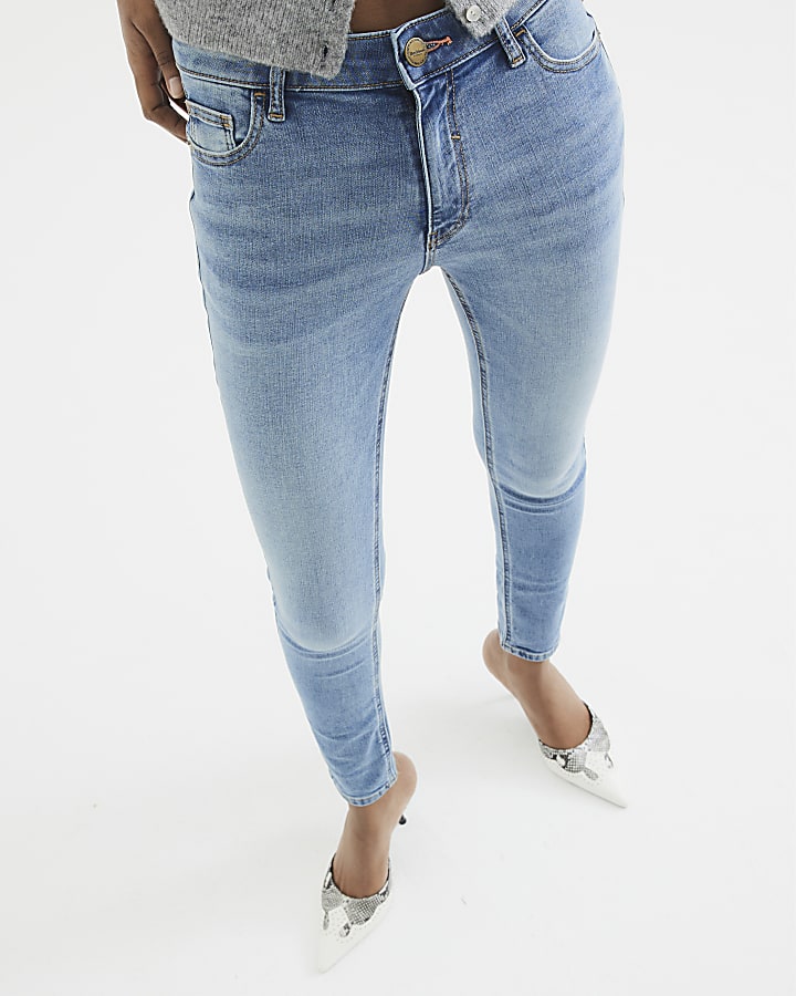 Blue Mid Rise Skinny Jeans