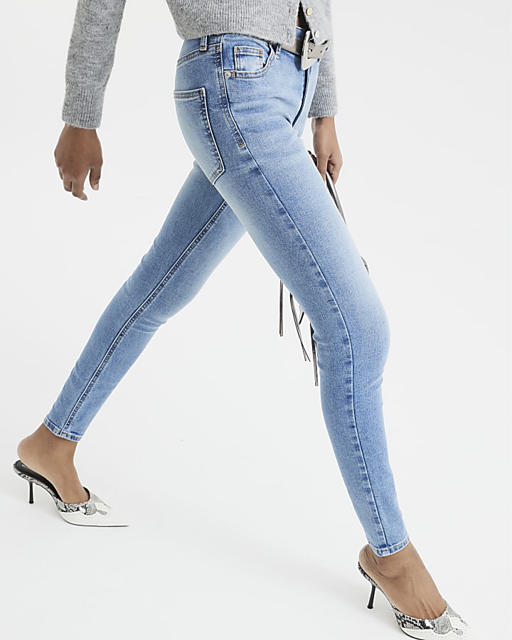 Blue Mid Rise Skinny Jeans