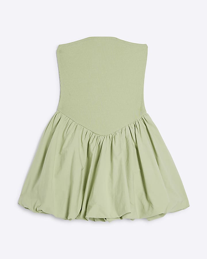 Khaki bubble hem bandeau mini dress