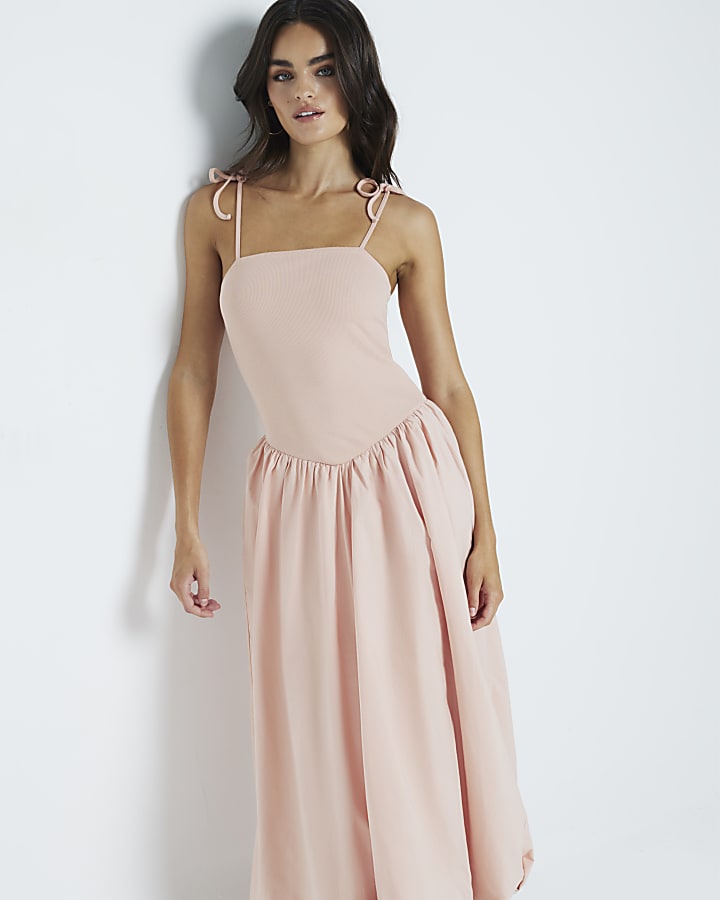 Pink bubble hem smock midi dress