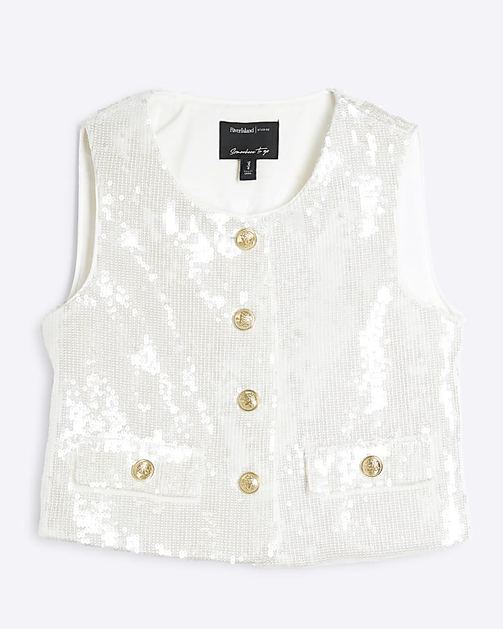 Cream Sequin Button Waistcoat