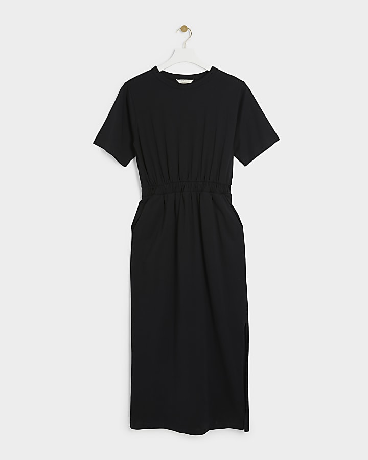 Black elasticated waist t-shirt midi dress