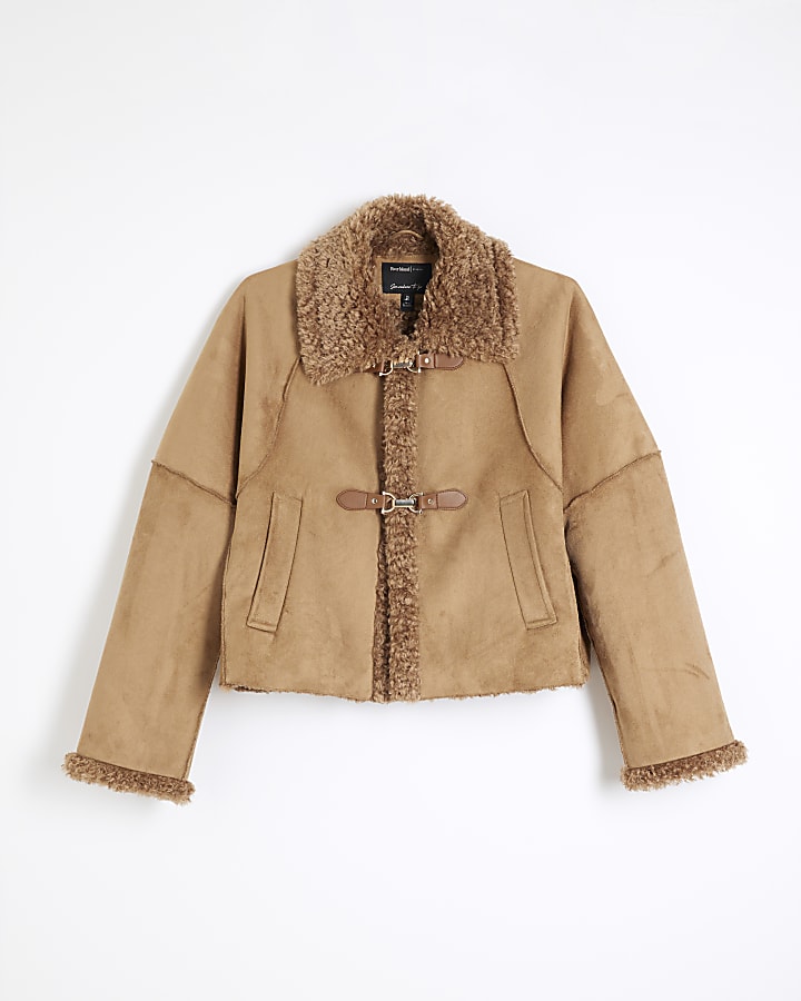 Brown Faux Shearling Trim Jacket