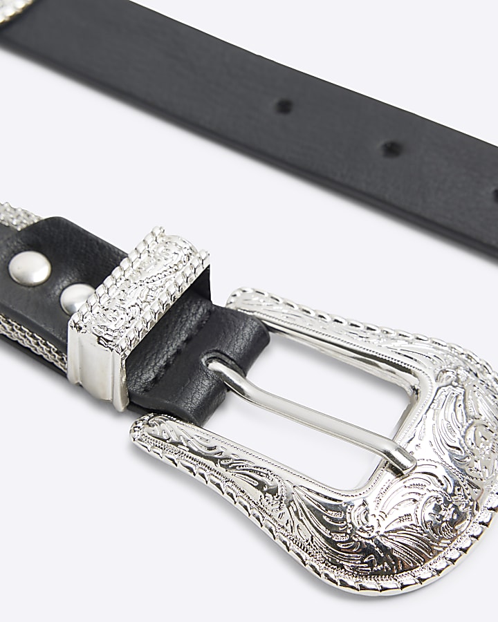 Black Double Buckle Western Belt