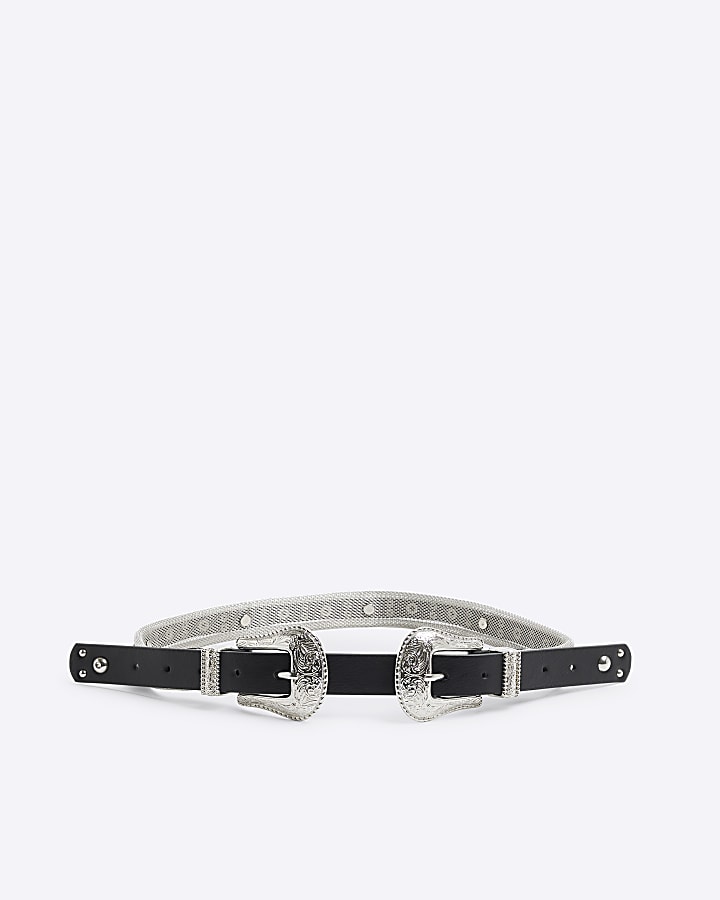 Black Double Buckle Western Belt