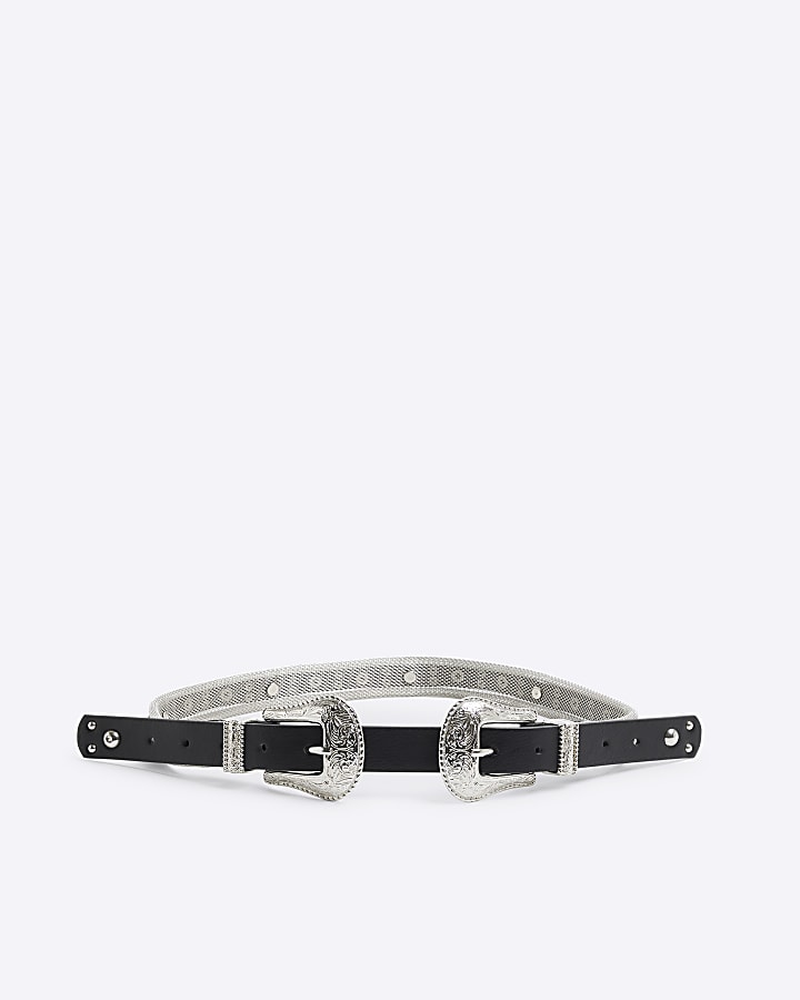 Black Double Buckle Western Belt