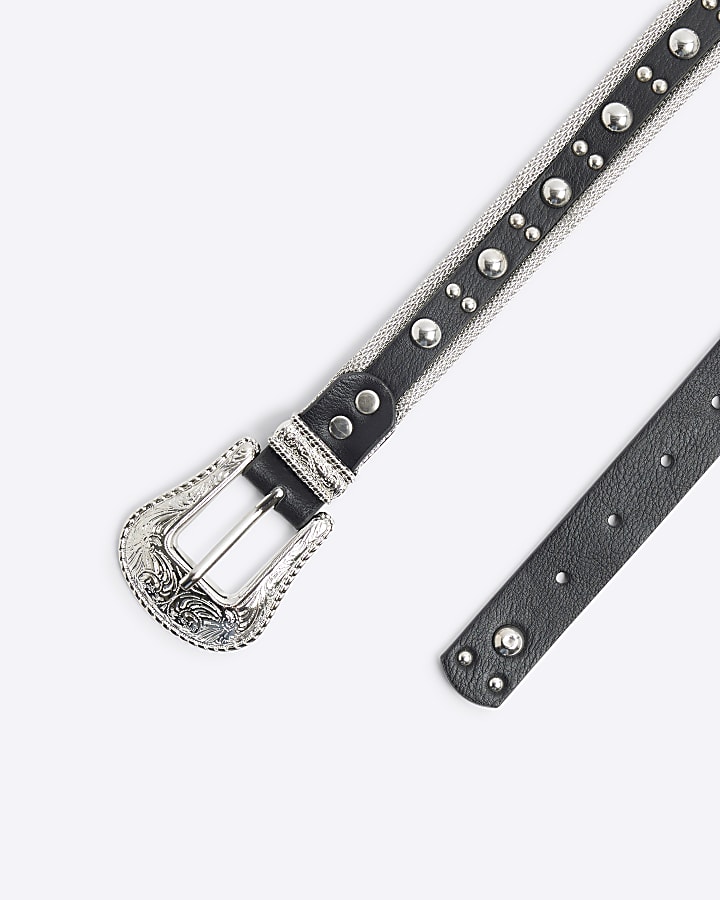 Black Double Buckle Western Belt