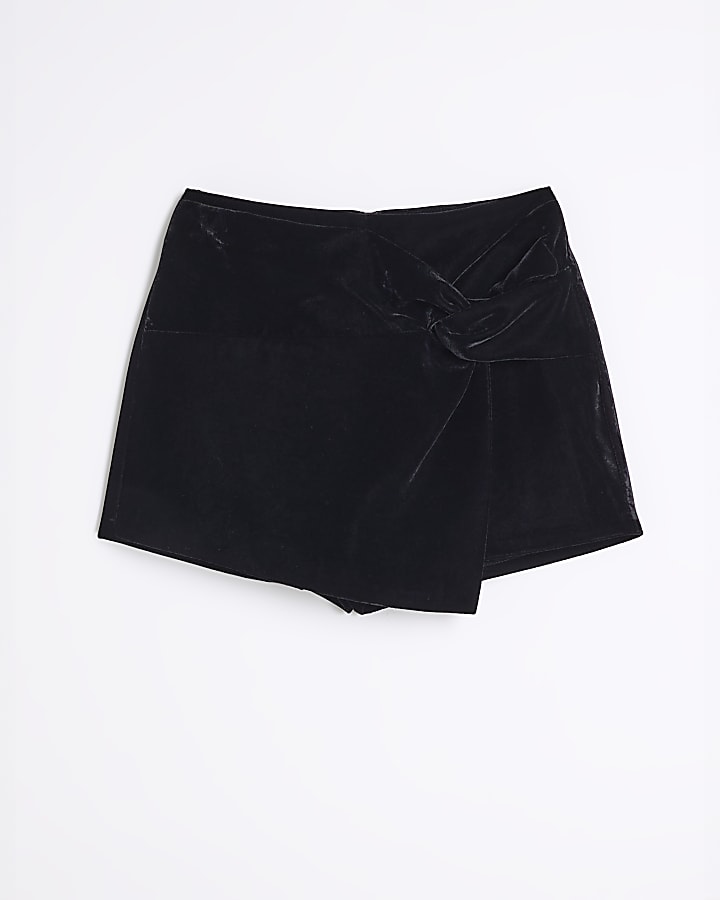 Black Velvet Knot Front Skort