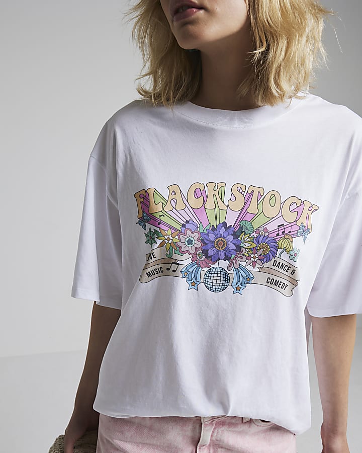 White Flackstock graphic print t-shirt