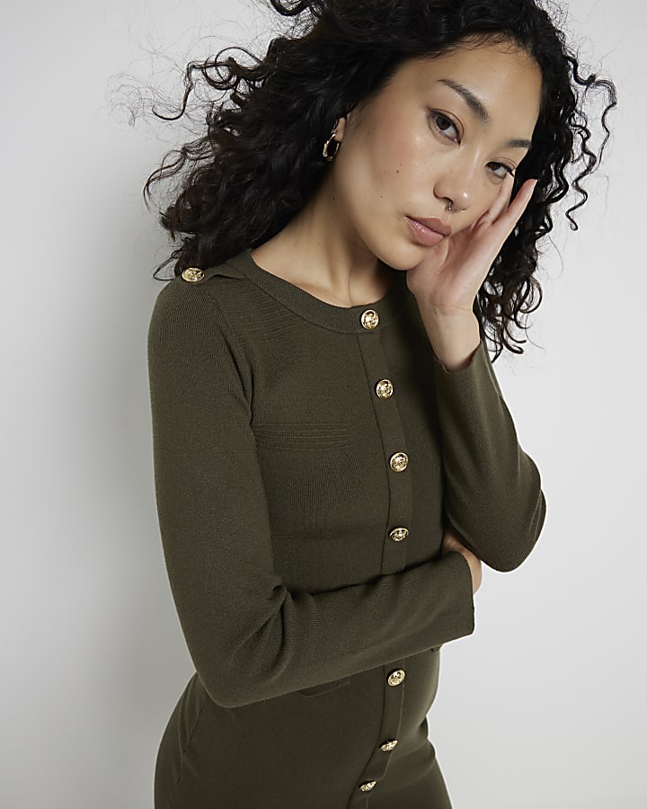 Khaki military button mini dress