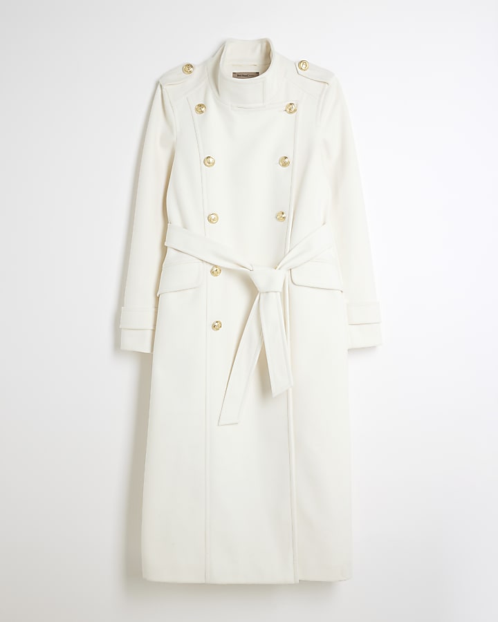 Cream Belted Military Coat