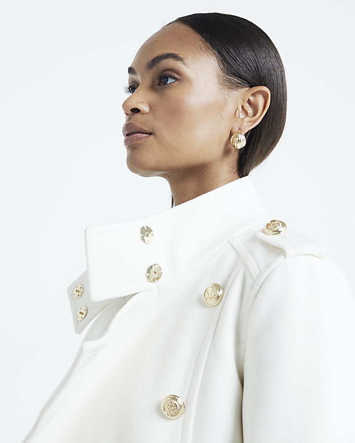 Cream Belted Military Coat