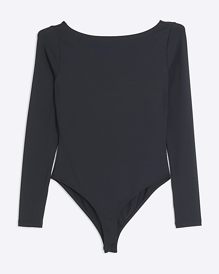 Black scoop back long sleeve bodysuit