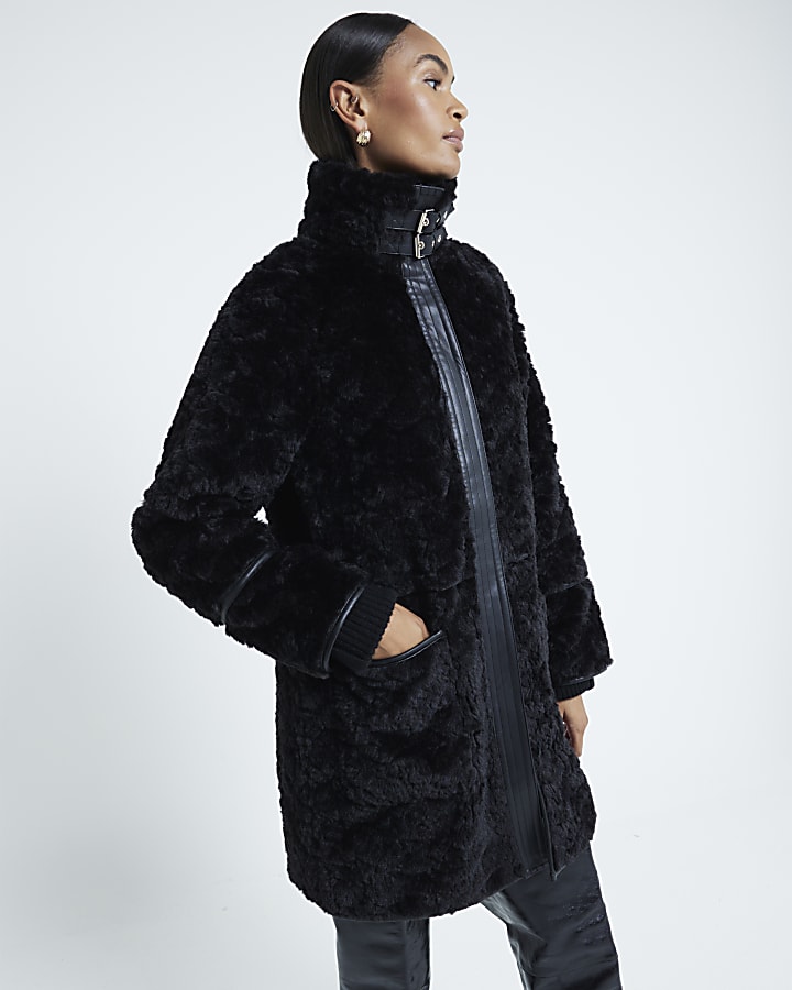 Black Faux Shearling Coat