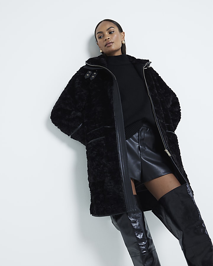 Black Faux Shearling Coat