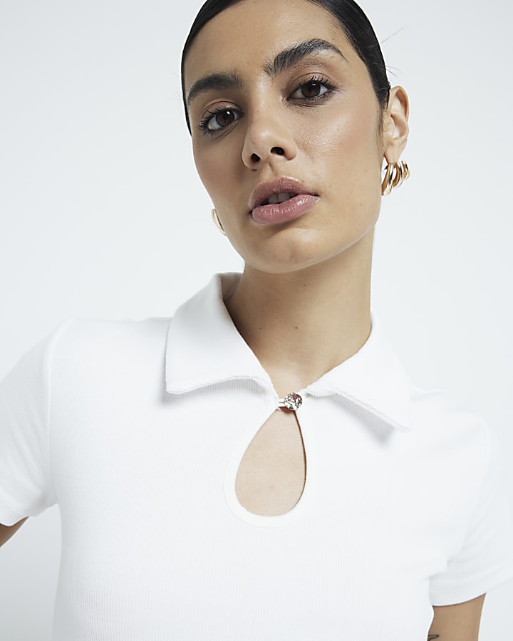 White cut out polo t-shirt