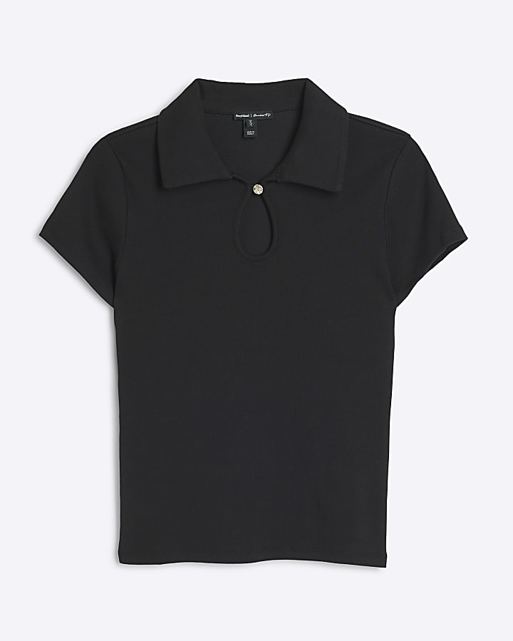 Black cut out polo t-shirt