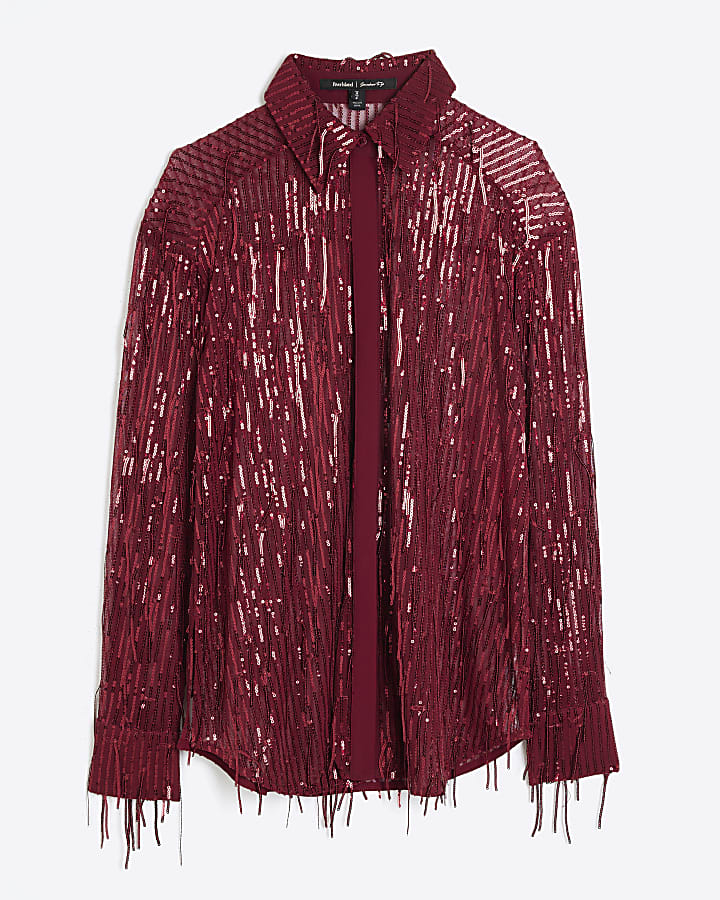 Red Sequin Fringe Shirt