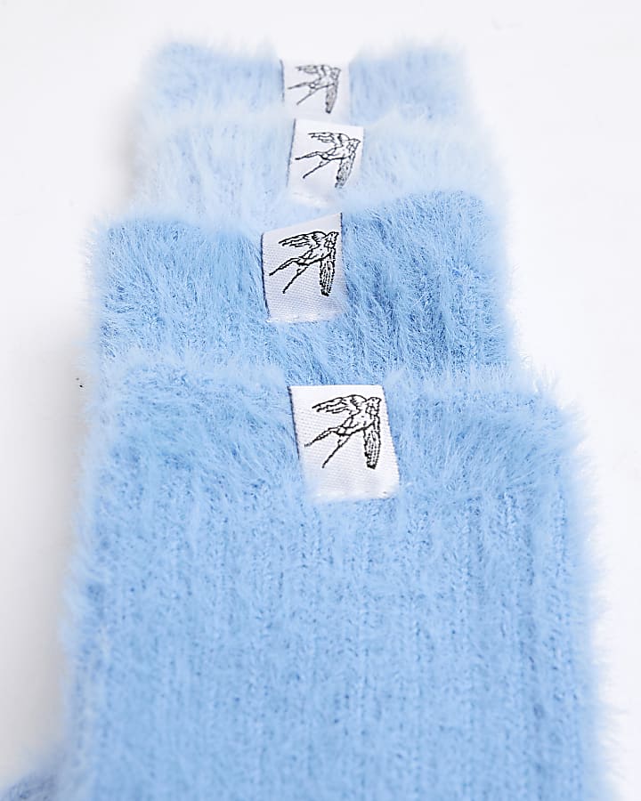 Blue 2 pack Fluffy Ribbed Socks Set