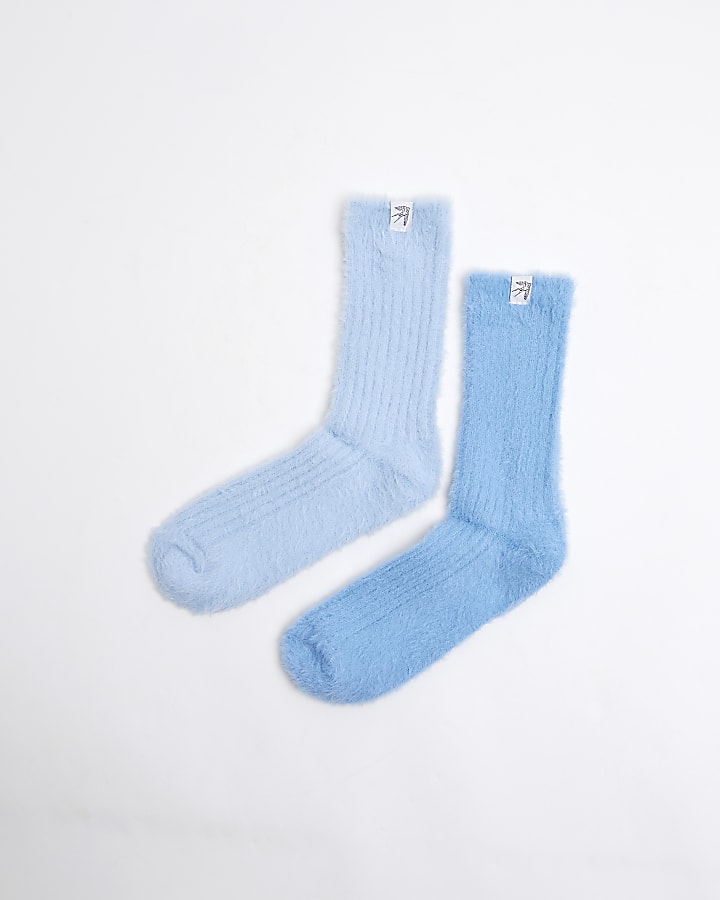 Blue 2 pack Fluffy Ribbed Socks Set