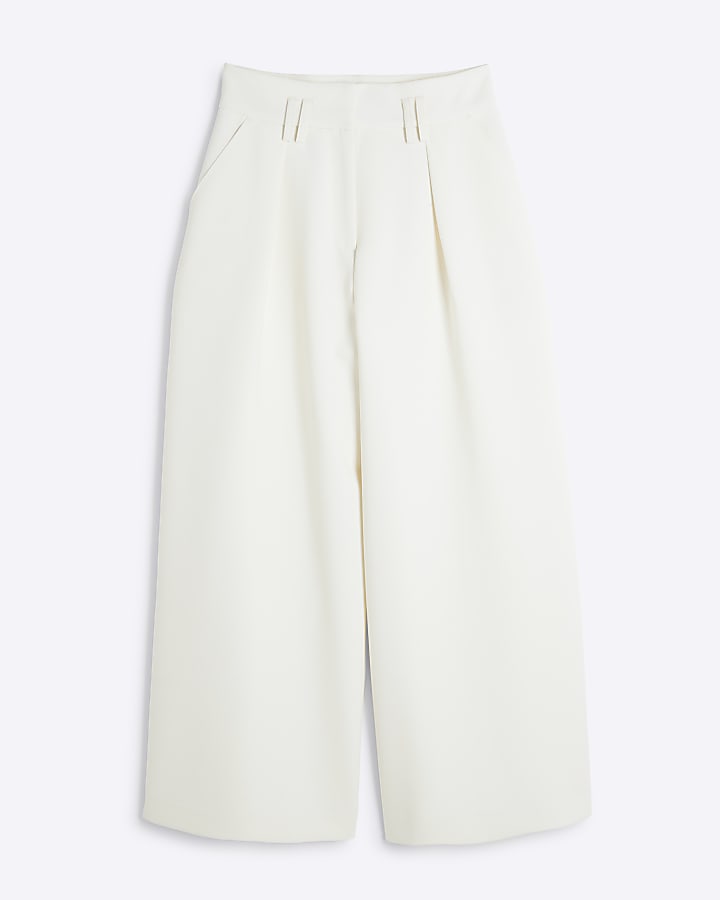 Petite Cream High Waisted Wide Leg Trousers