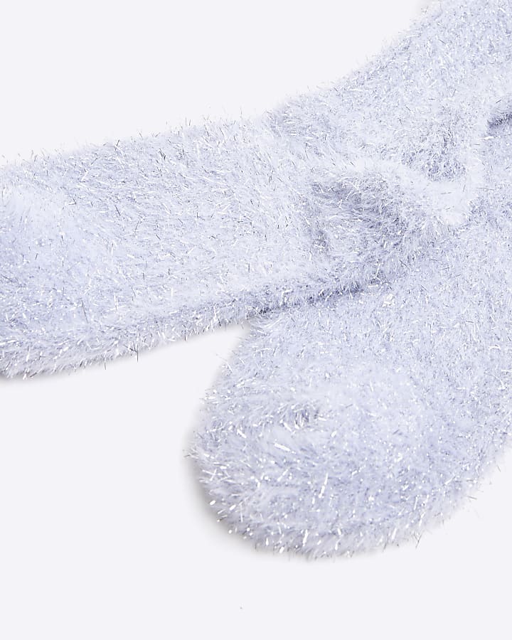 Purple Glitter Ribbed Fluffy Socks