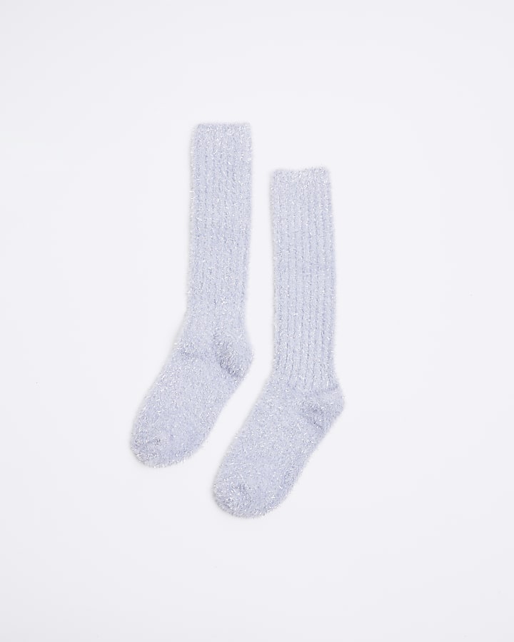 Purple Glitter Ribbed Fluffy Socks