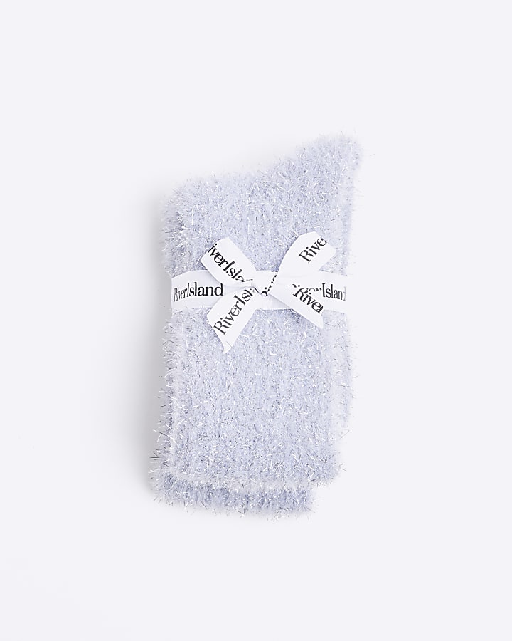 Purple Glitter Ribbed Fluffy Socks