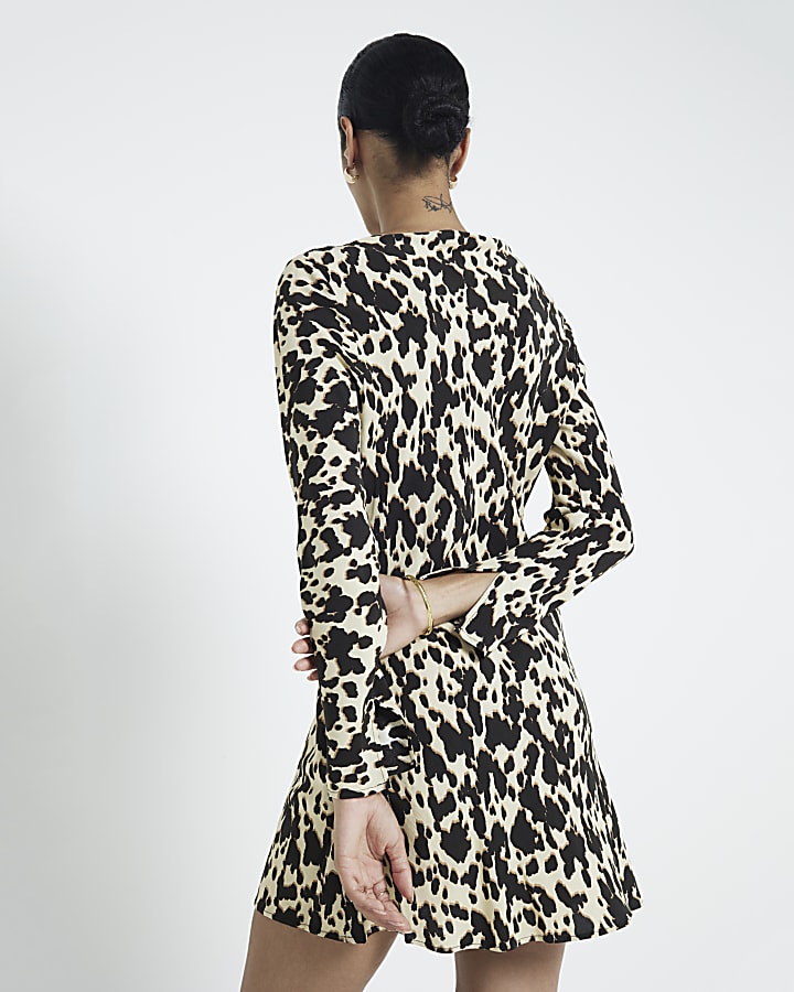Brown leopard print shift mini dress