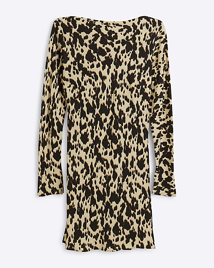 Brown leopard print shift mini dress