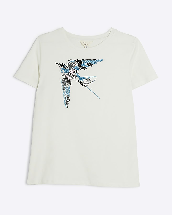 White embellished bird t-shirt
