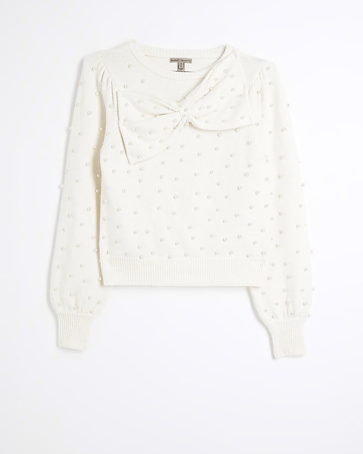Cream Bow Pearl Jumper