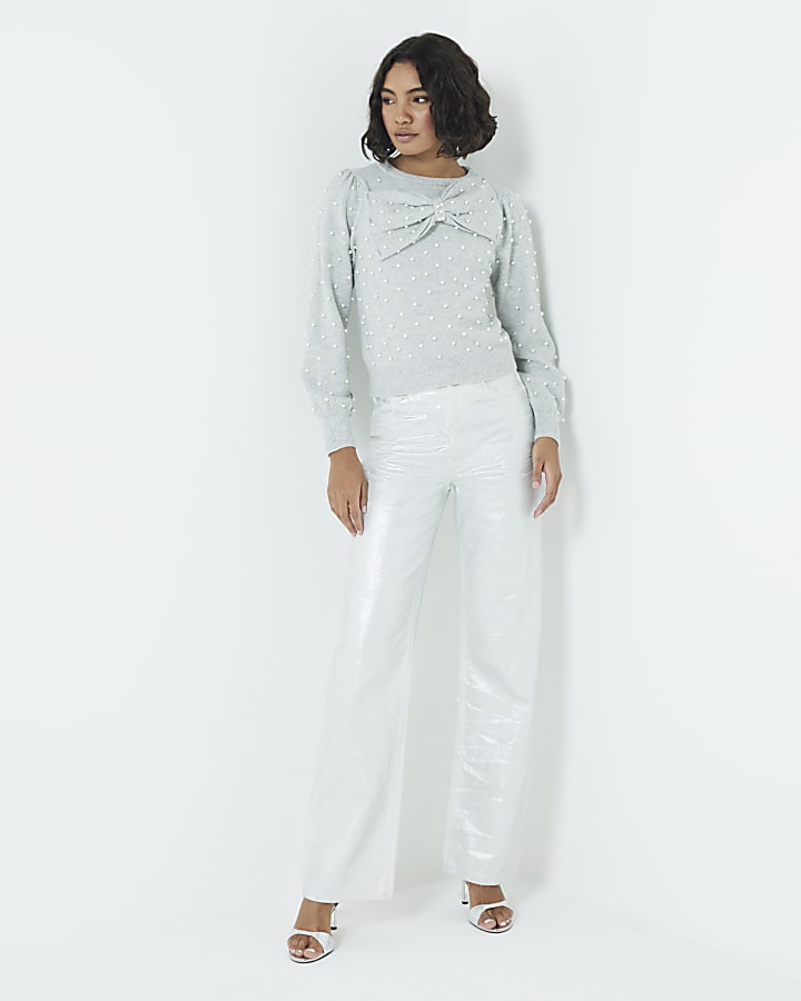 Grey Bow Pearl Jumper