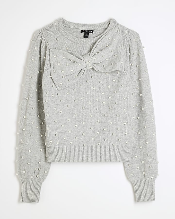 Grey Bow Pearl Jumper