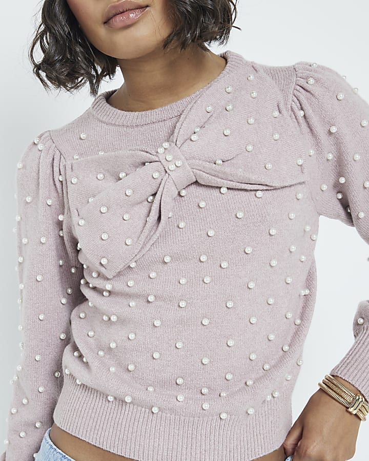 Pink Bow Pearl Jumper